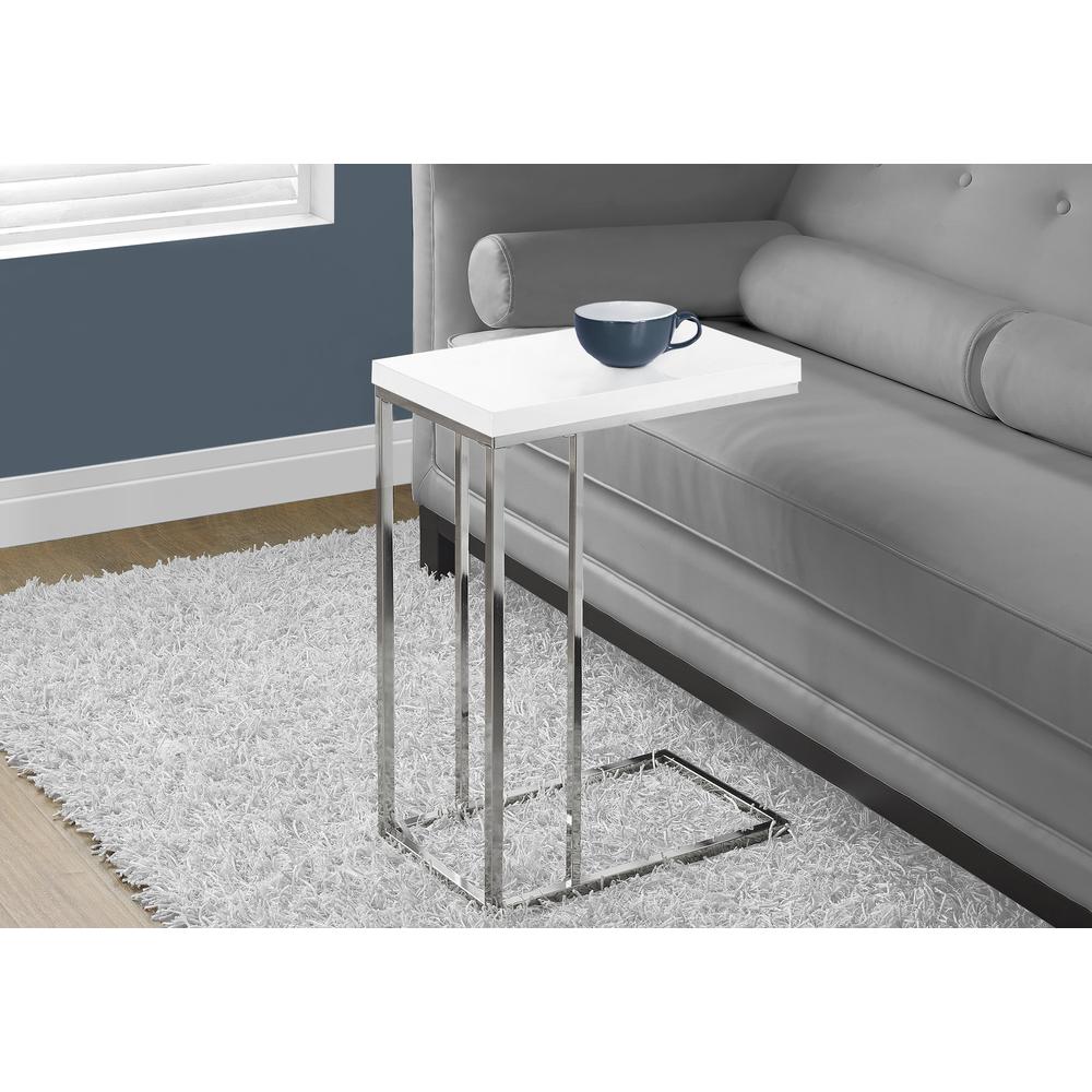 Accent Table, C-shaped, End, Side, Snack, Living Room, Bedroom, Glossy White