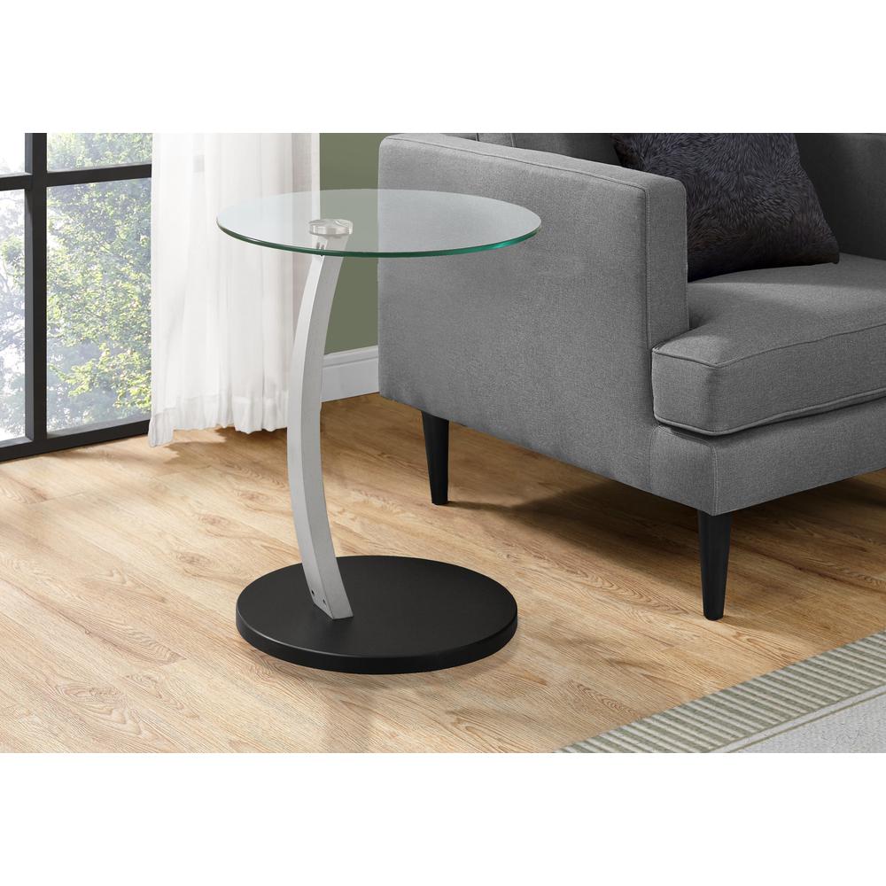 Accent Table, C-shaped, End, Side, Snack, Living Room, Bedroom, Clear Tempered