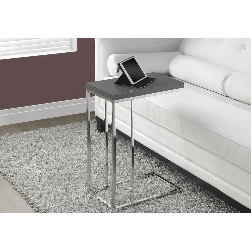 Accent Table, C-shaped, End, Side, Snack, Living Room, Bedroom, Glossy Grey