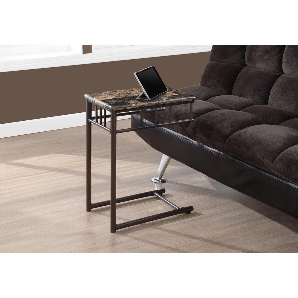Accent Table, C-shaped, End, Side, Snack, Living Room, Bedroom, Brown Marble