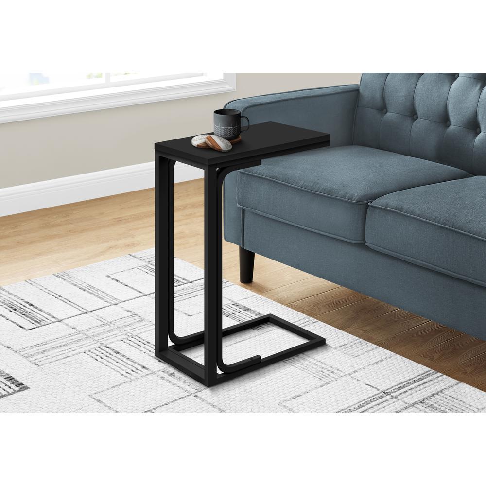 Accent Table, C-shaped, End, Side, Snack, Living Room, Bedroom, Black Laminate