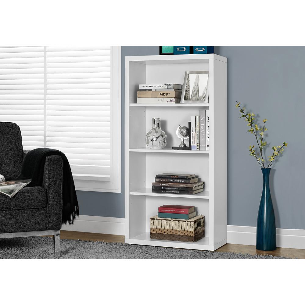 Bookshelf, Bookcase, Etagere, 5 Tier, 48H, Office, Bedroom, White Laminate