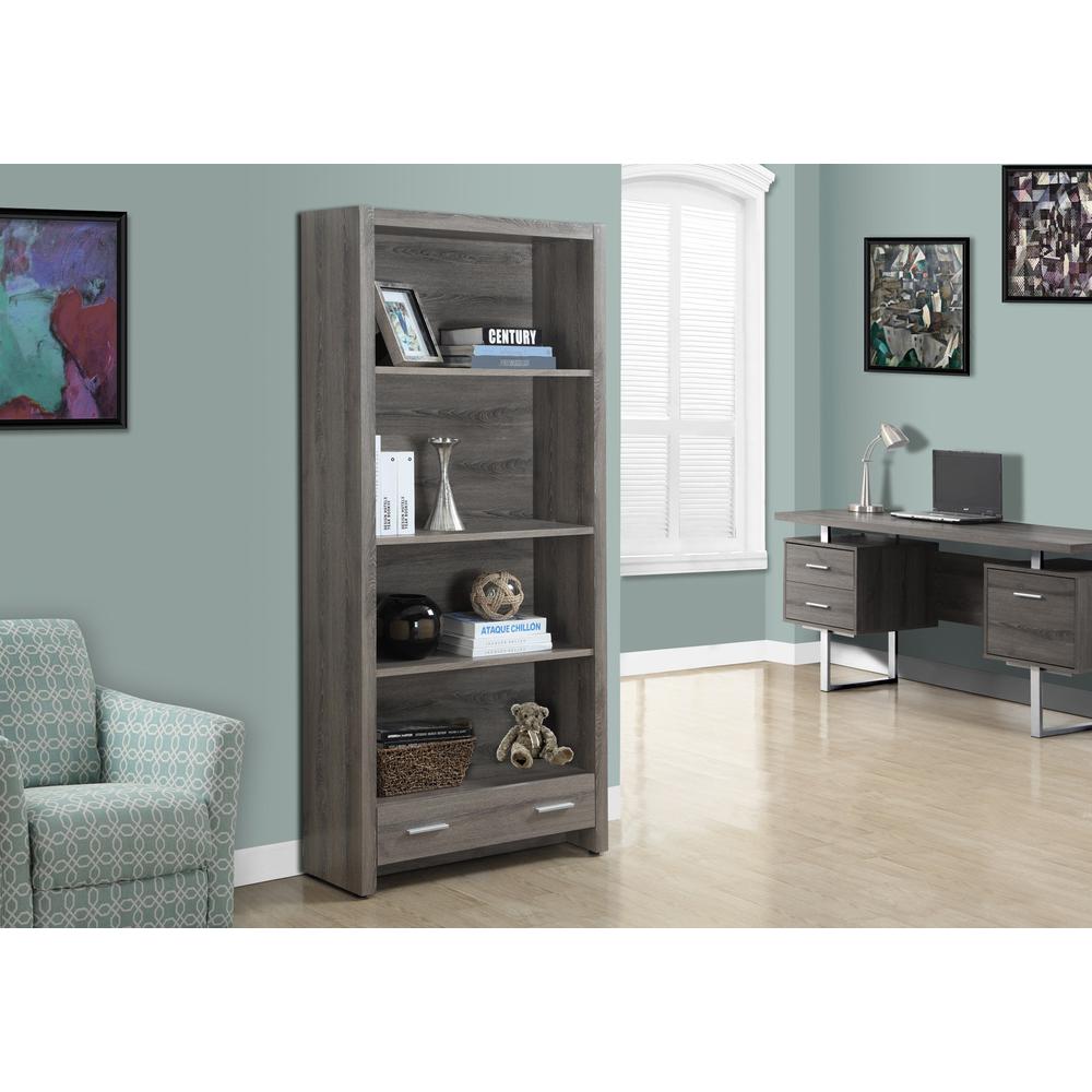 Bookshelf, Bookcase, 5 Tier, 72H, Office, Bedroom, Brown Laminate