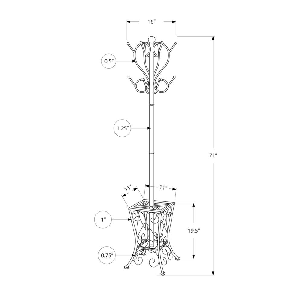 Coat Rack, Hall Tree, Free Standing, 8 Hooks, Entryway, 71H, Umbrella Holder