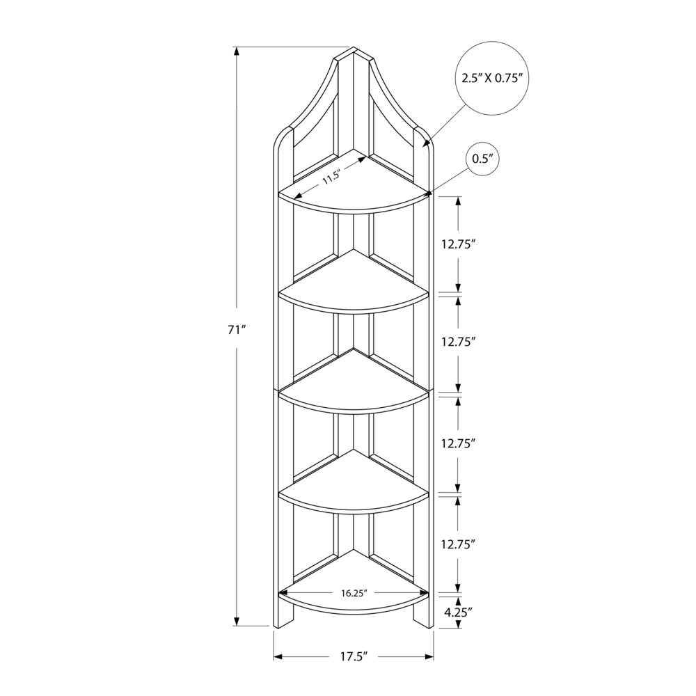 Bookshelf, Bookcase, Etagere, Corner, 5 Tier, 72H, Office, Bedroom