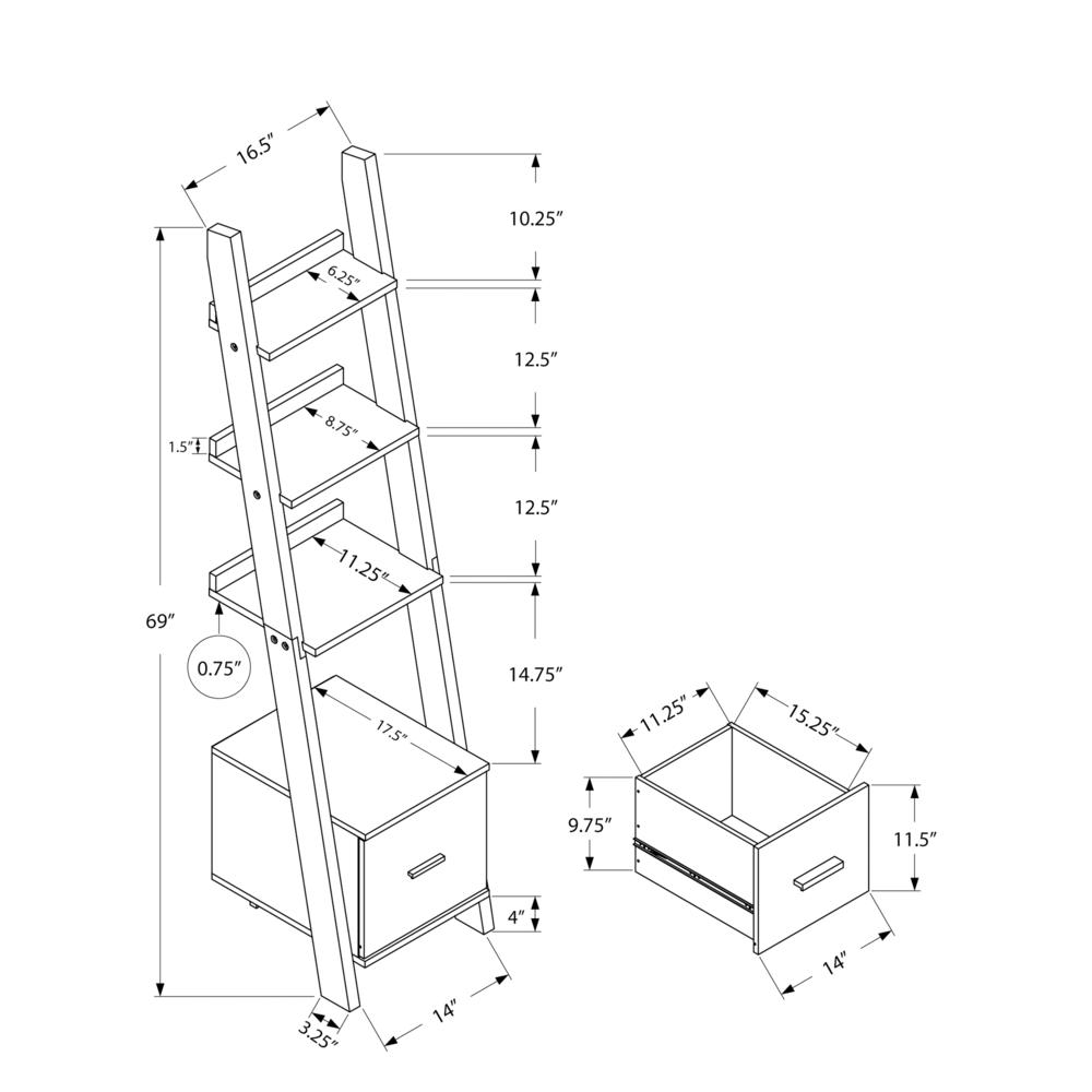 Bookshelf, Bookcase, Etagere, Corner, Ladder, 69H, Office, Bedroom