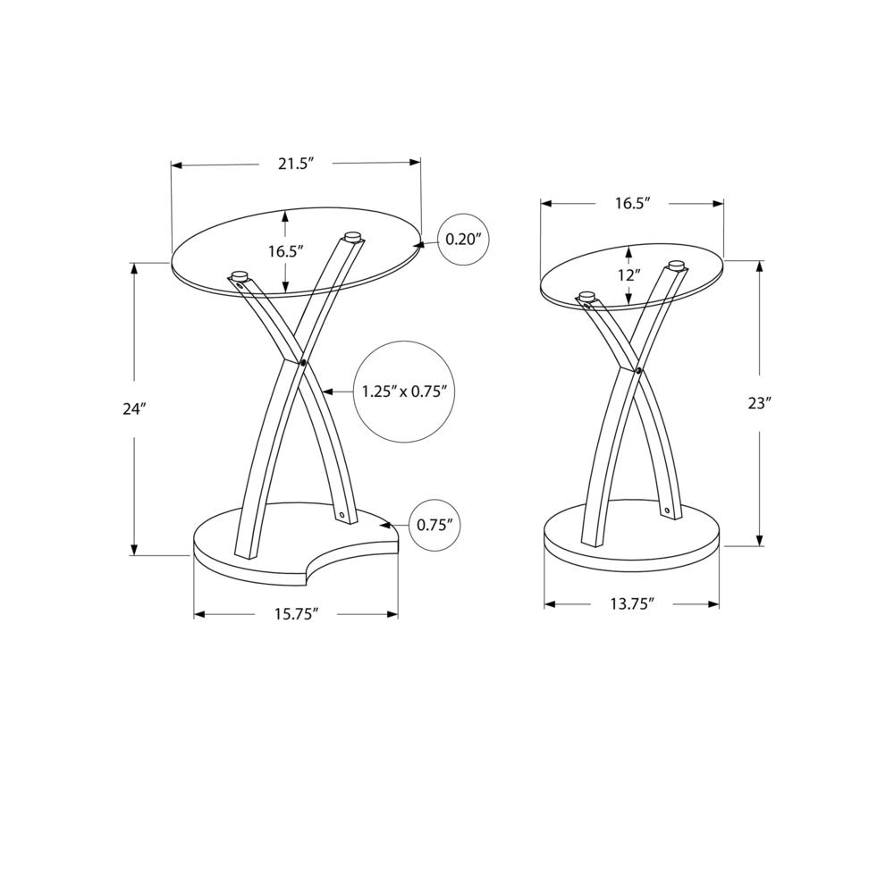 Nesting Table, Set Of 2, Side, End, Accent, Living Room, Bedroom, Clear Tempered