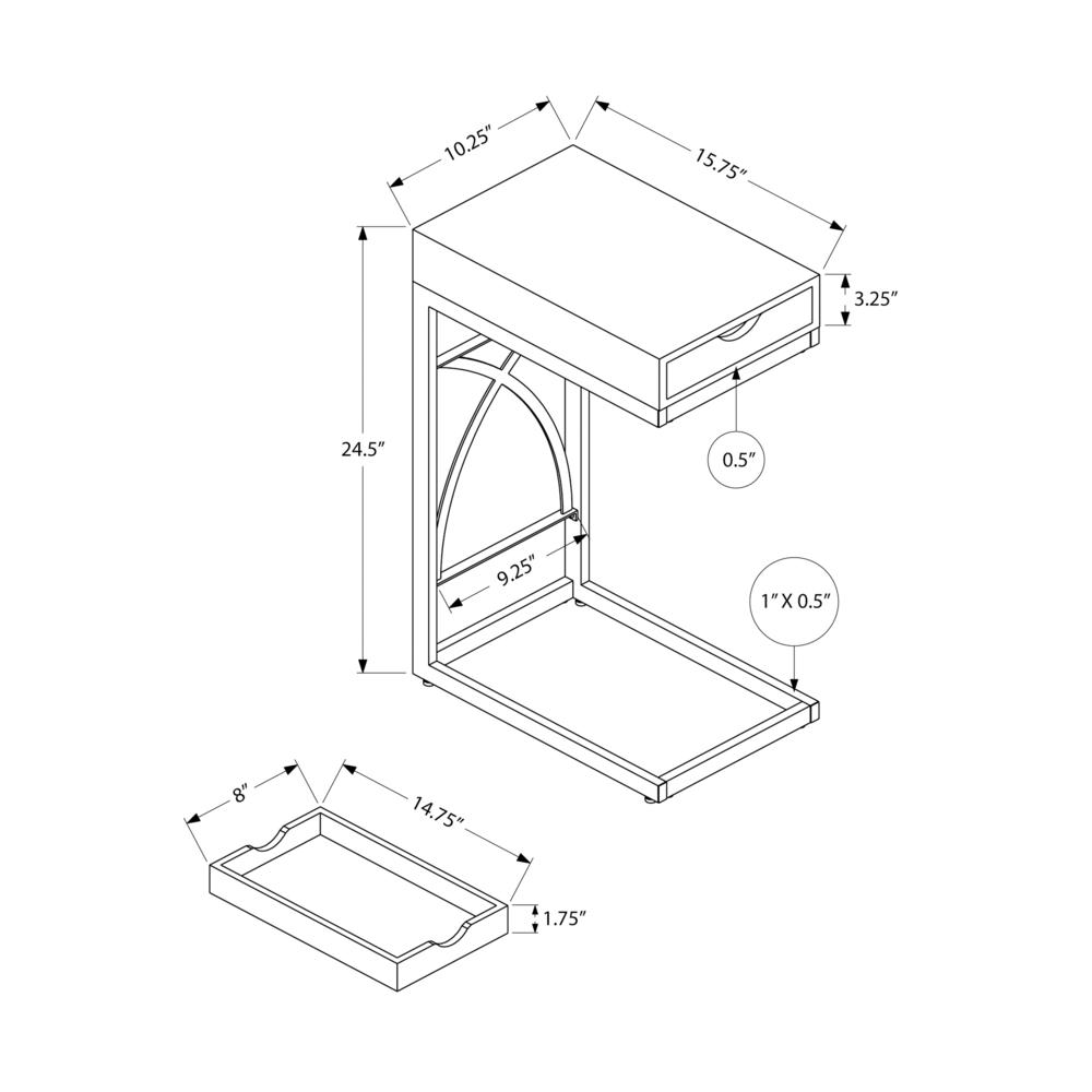 Accent Table, C-shaped, End, Side, Snack, Storage Drawer, Living Room, Bedroom
