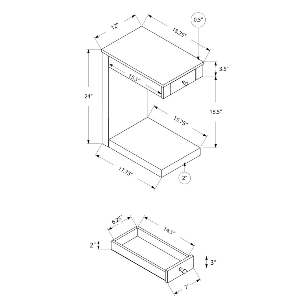 Accent Table, C-shaped, End, Side, Snack, Storage Drawer, Living Room, Bedroom