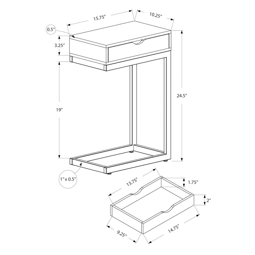Accent Table, C-shaped, End, Side, Snack, Storage Drawer, Living Room