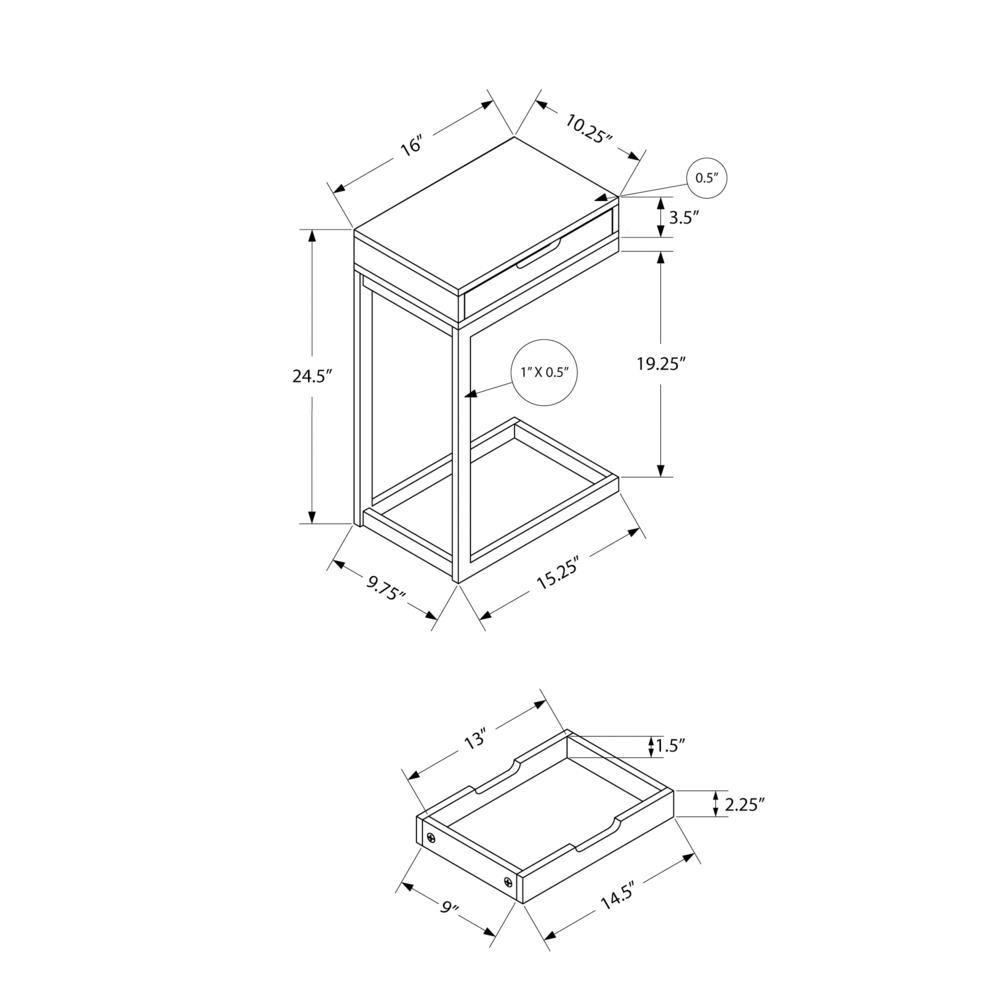 Accent Table, C-shaped, End, Side, Snack, Storage Drawer, Living Room