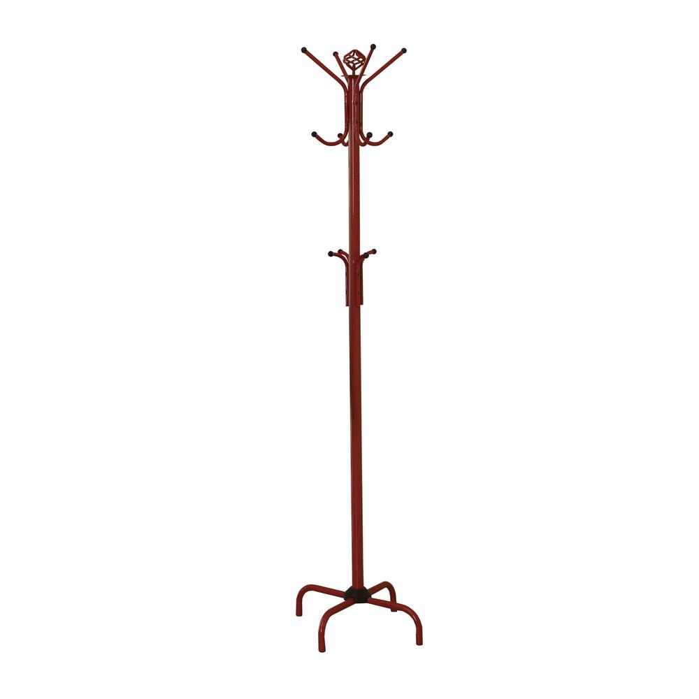Coat Rack, Hall Tree, Free Standing, 12 Hooks, Entryway, 70H, Bedroom, Red