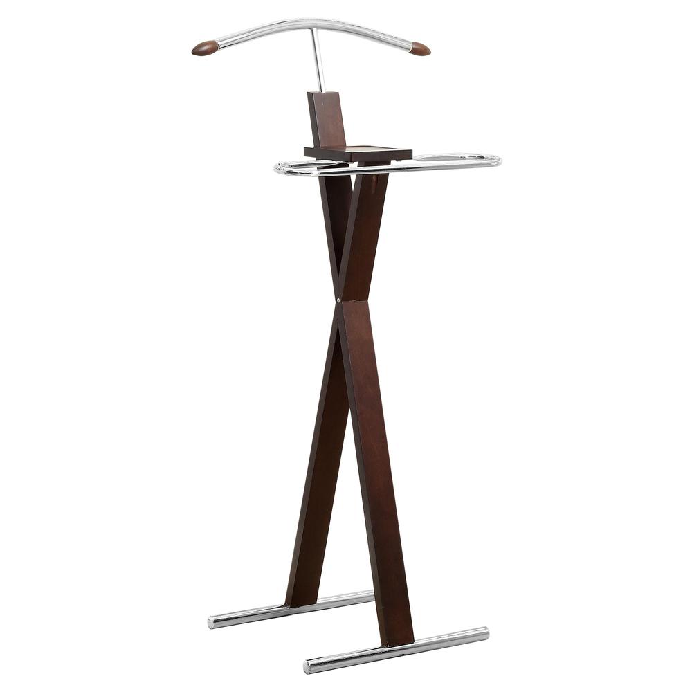 Valet Stand, Organizer, Suit Rack, Bedroom, Brown Wood, Chrome