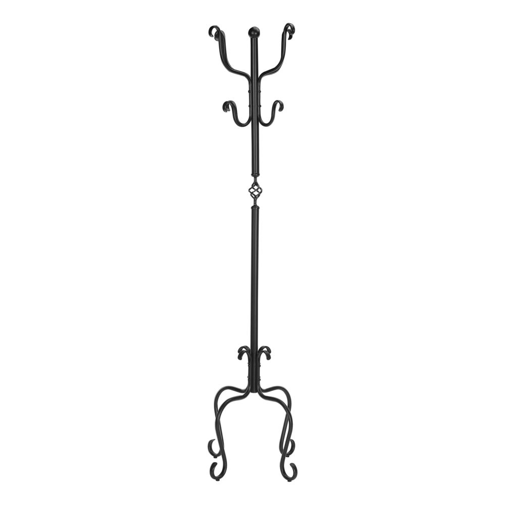Coat Rack, Hall Tree, Free Standing, 8 Hooks, Entryway, 74H, Bedroom, Black