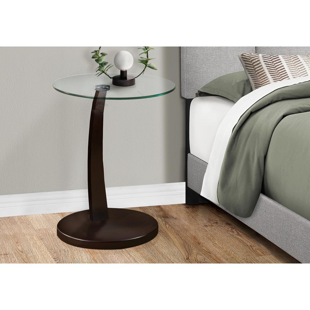 Accent Table, C-shaped, End, Side, Snack, Living Room, Bedroom, Tempered Glass