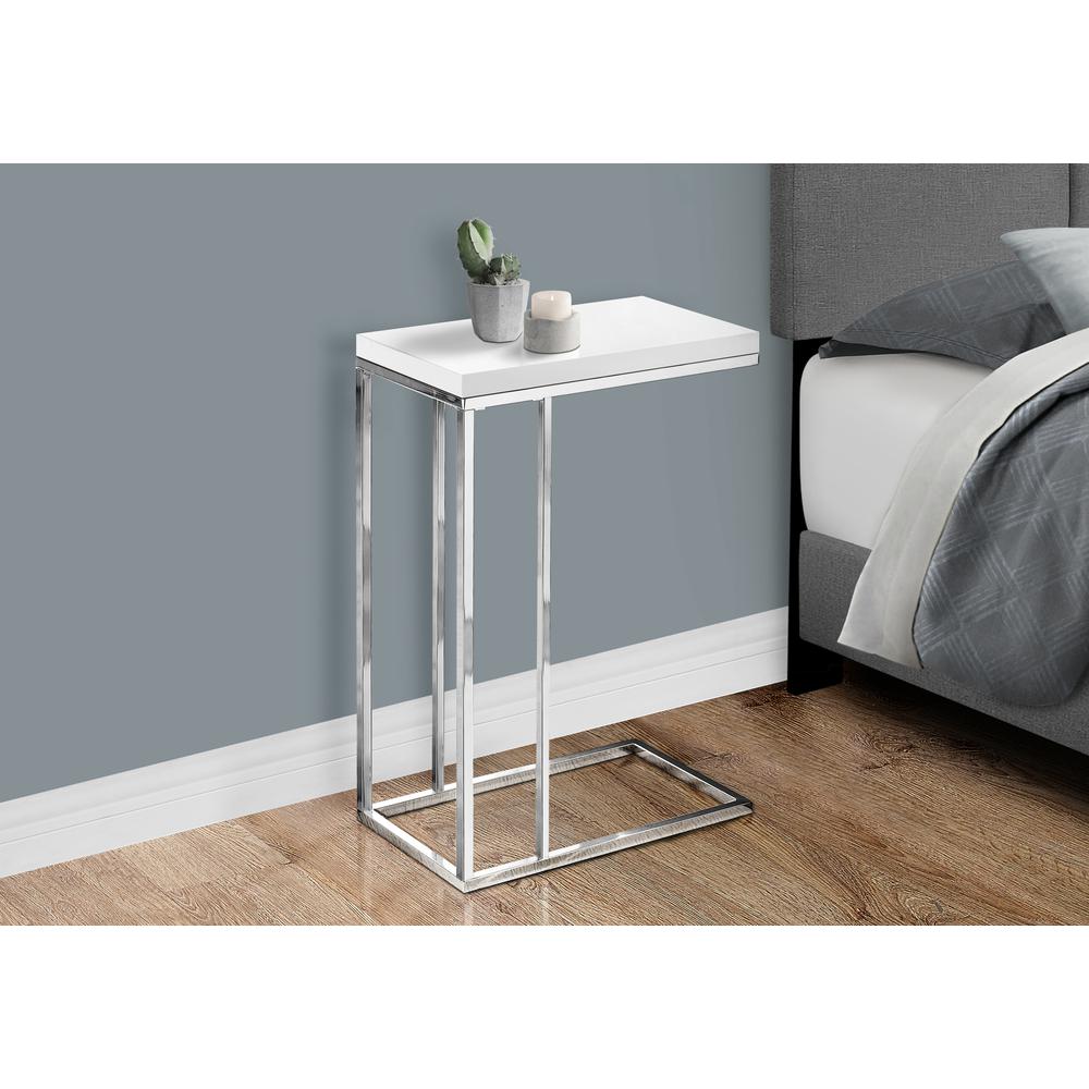 Accent Table, C-shaped, End, Side, Snack, Living Room, Bedroom, Glossy White
