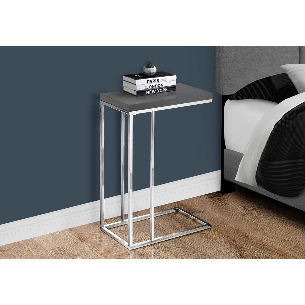 Accent Table, C-shaped, End, Side, Snack, Living Room, Bedroom, Glossy Grey