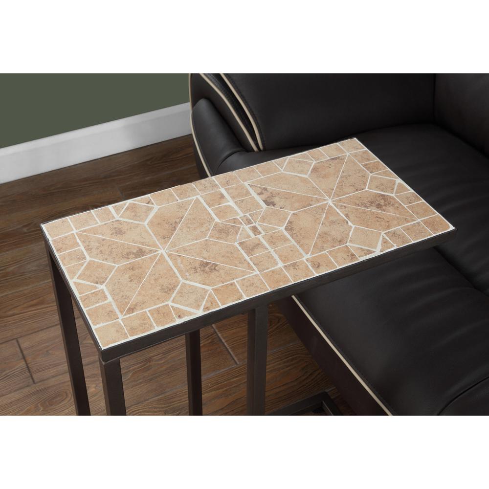 Accent Table, C-shaped, End, Side, Snack, Living Room, Bedroom, Brown Tile