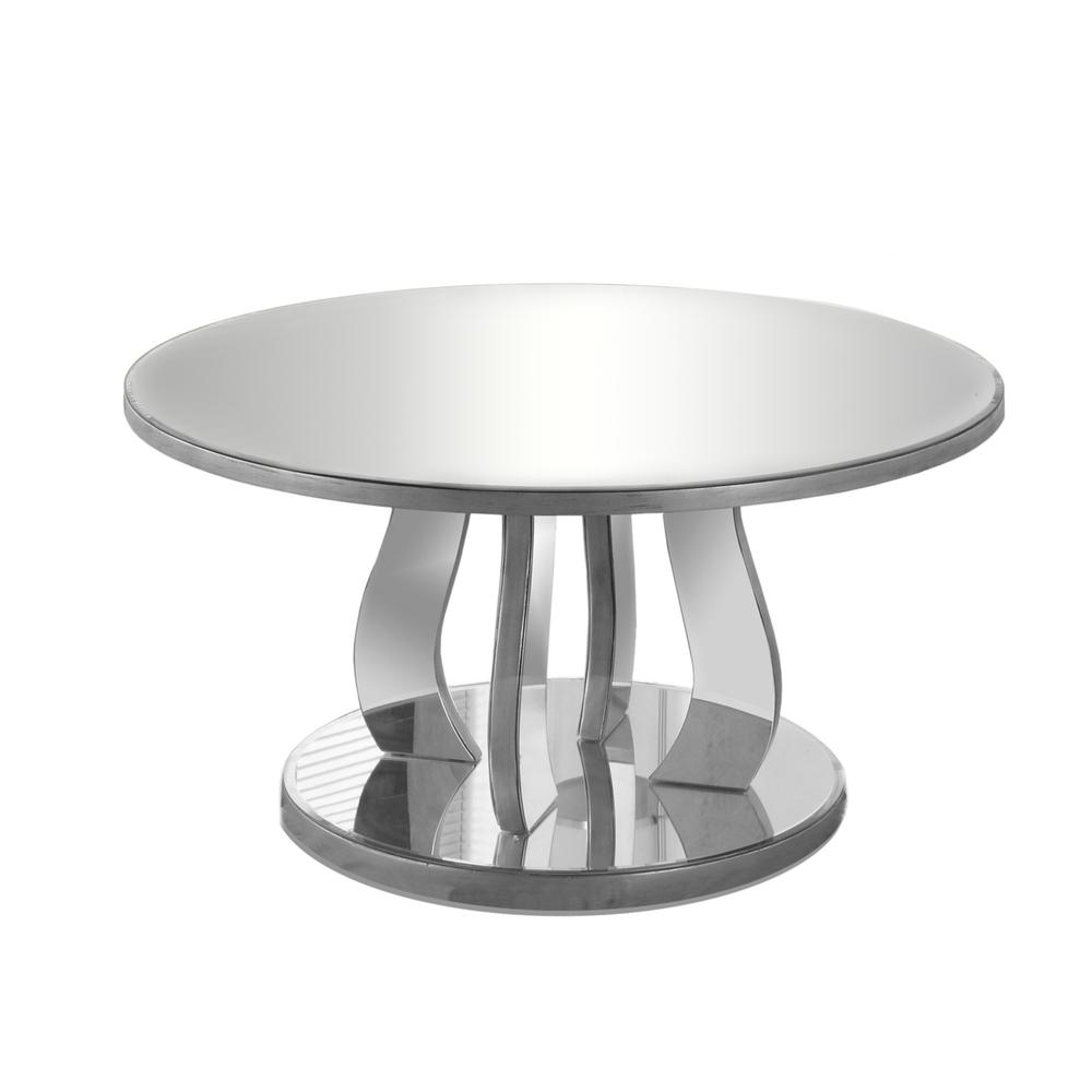 Coffee Table, Accent, Cocktail, Round, Living Room, 36dia, Clear Mirror, Grey