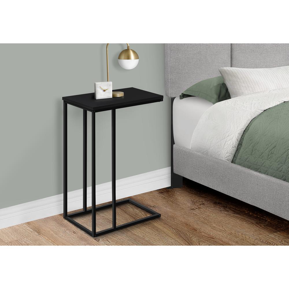 Accent Table, C-shaped, End, Side, Snack, Living Room, Bedroom, Black Laminate
