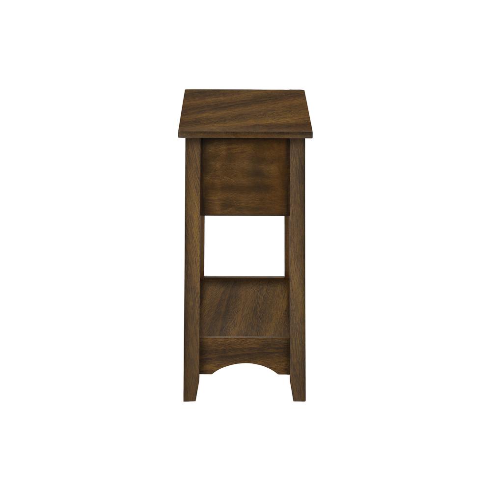 Accent Table, 2 Tier, Narrow, Storage Drawer, Brown Veneer, Transitional