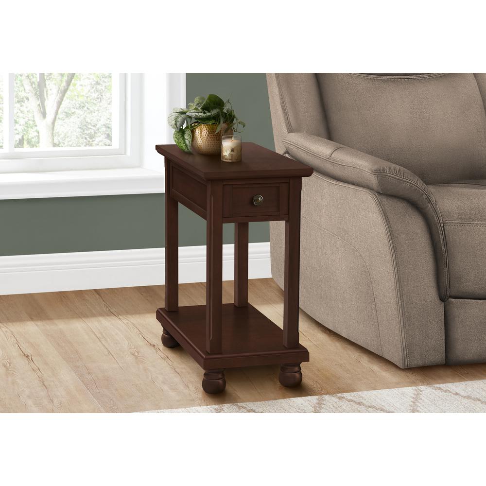 Accent Table, Narrow, Nightstand, Lamp, Storage Drawer, Brown Veneer