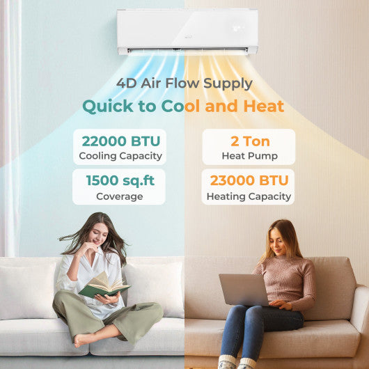22000 BTU 21 SEER2 208-230V Wifi Enabled Mini Split Air Conditioner and Heater Black