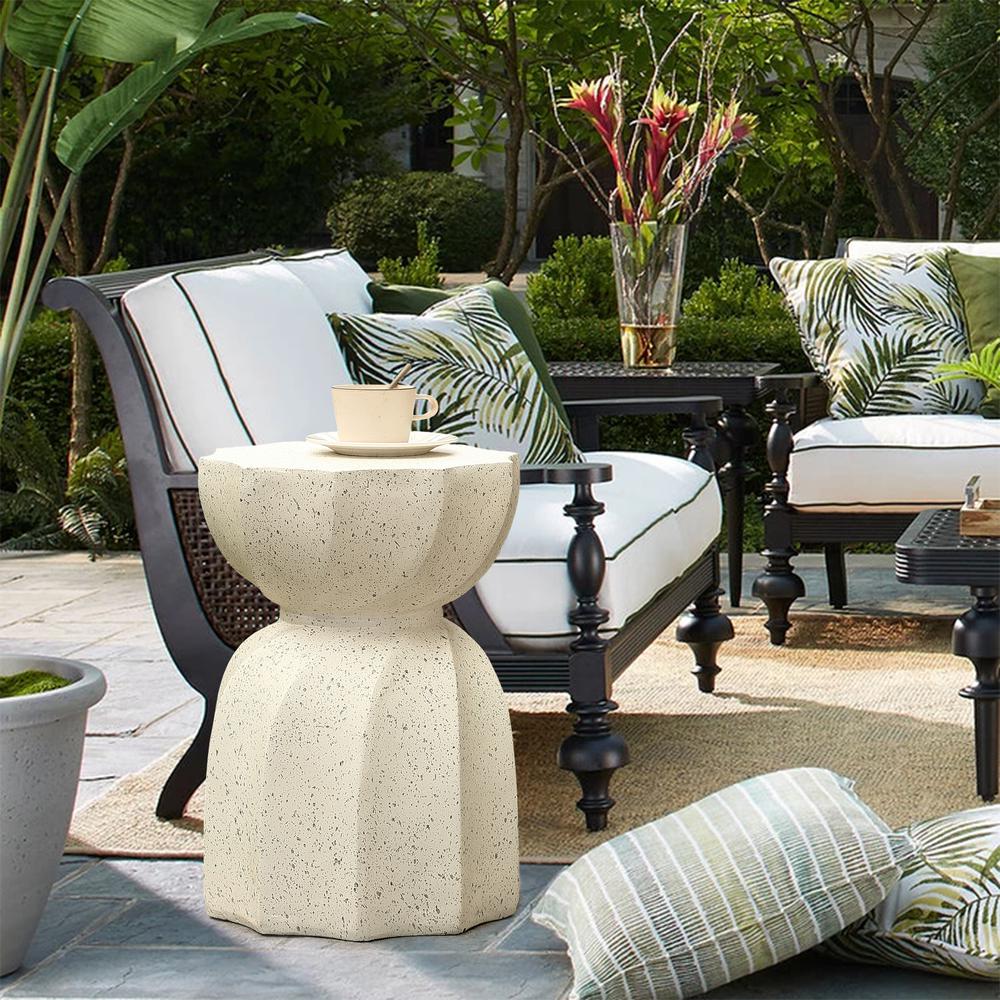 Off White with Gray Cement Indoor Outdoor Side and End Table