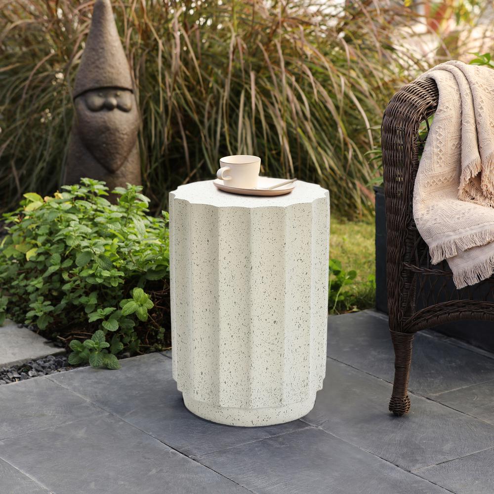 Off White with Gray Cement Fluted Round Indoor Outdoor Side and End Table
