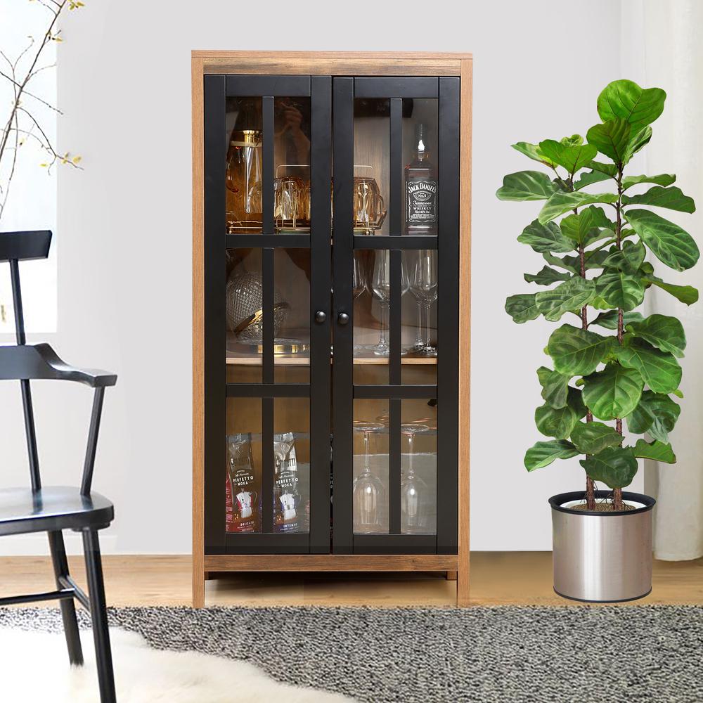 Natural Wood Glass 2-Door Accent Cabinet