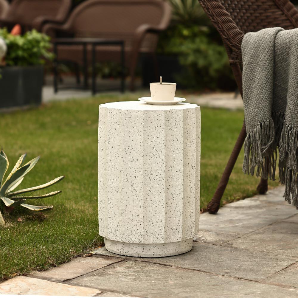 Off White with Gray Cement Fluted Round Indoor Outdoor Side and End Table