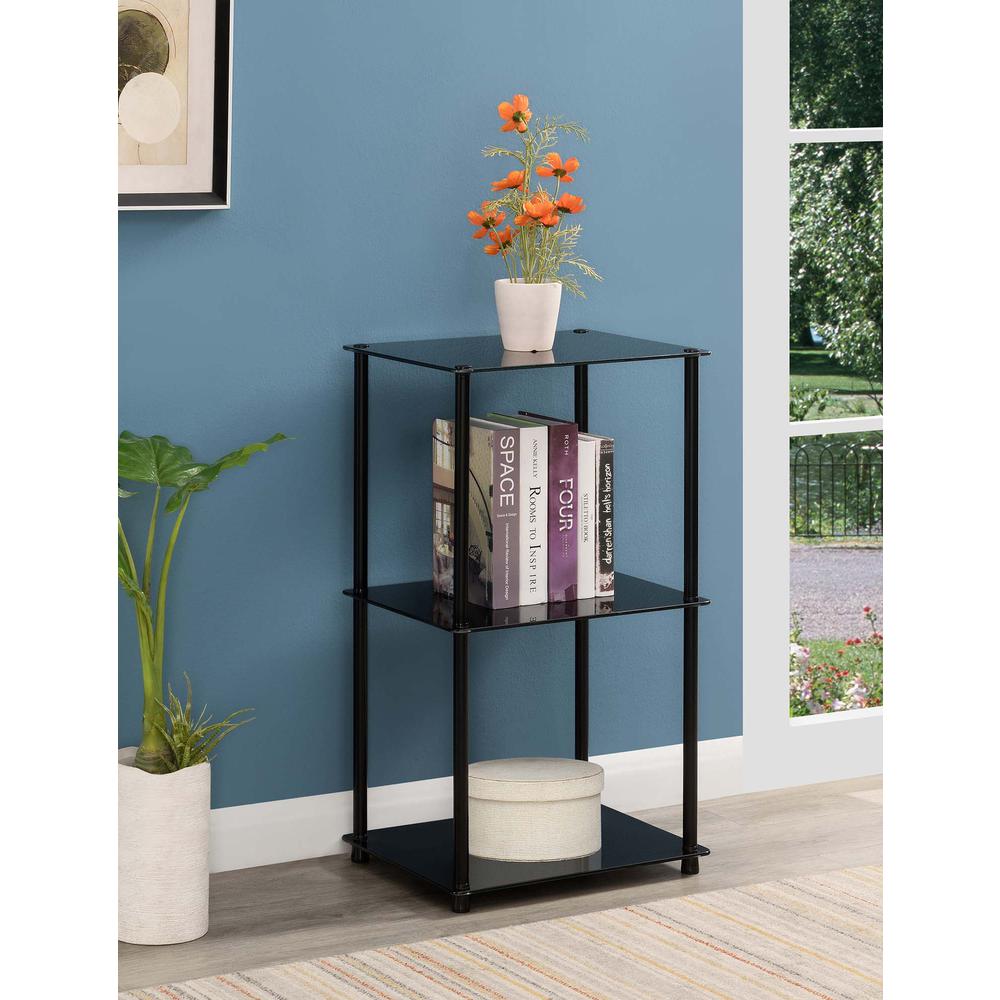Designs2Go Classic Glass 3 Shelf Bookcase, Black Glass