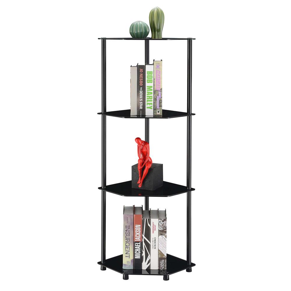 Designs2Go Classic Glass 4 Tier Corner Shelf, Black Glass