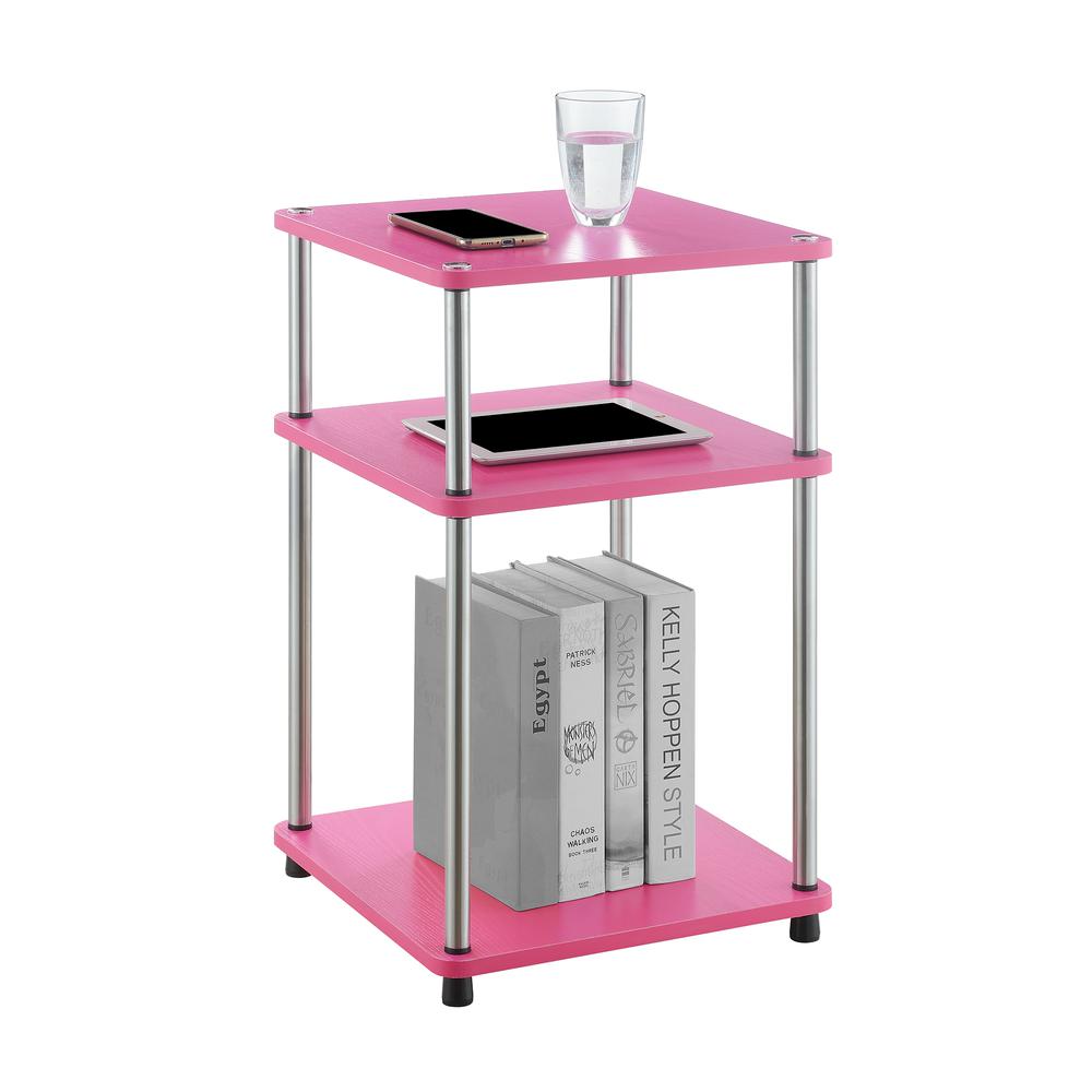 Designs2Go No Tools 3 Tier End Table, Pink
