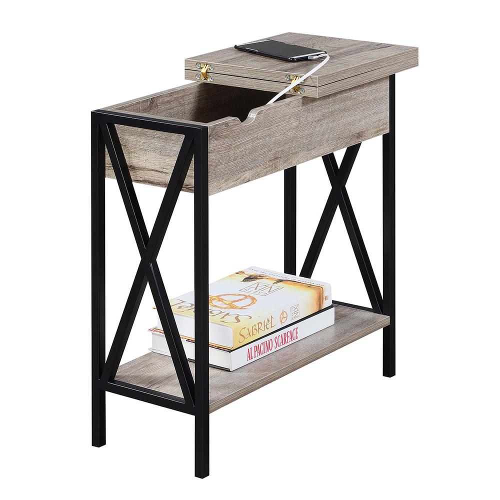 Tucson Flip Top End Table with Charging Station and Shelf