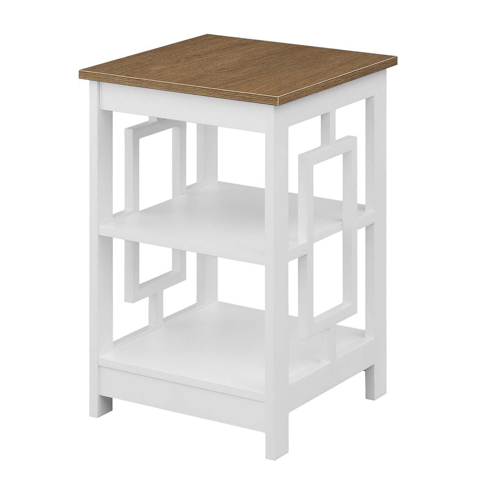 Town Square End Table with Shelves -Driftwood/White