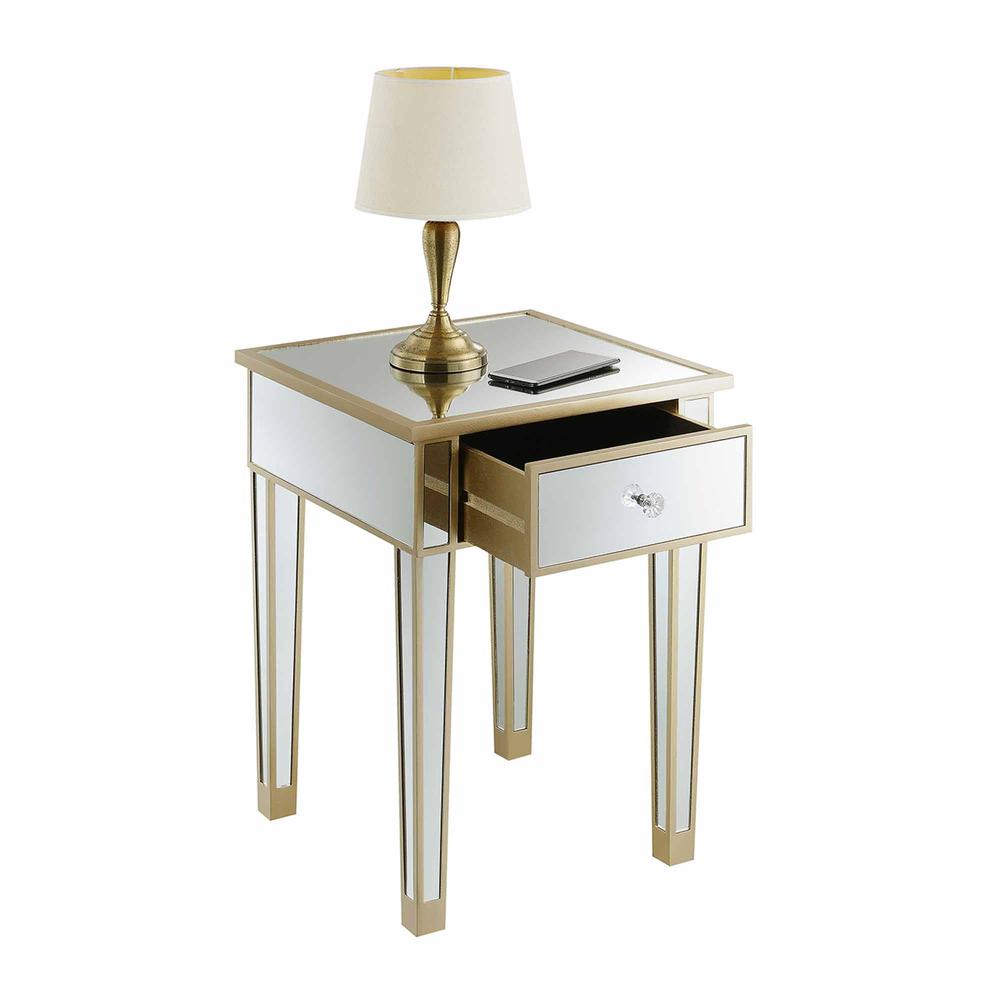 Gold Coast Mirrored End Table with Drawer