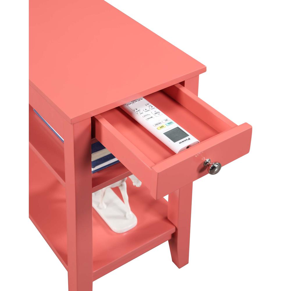 American Heritage 1 Drawer Chairside End Table with Shelves Coral