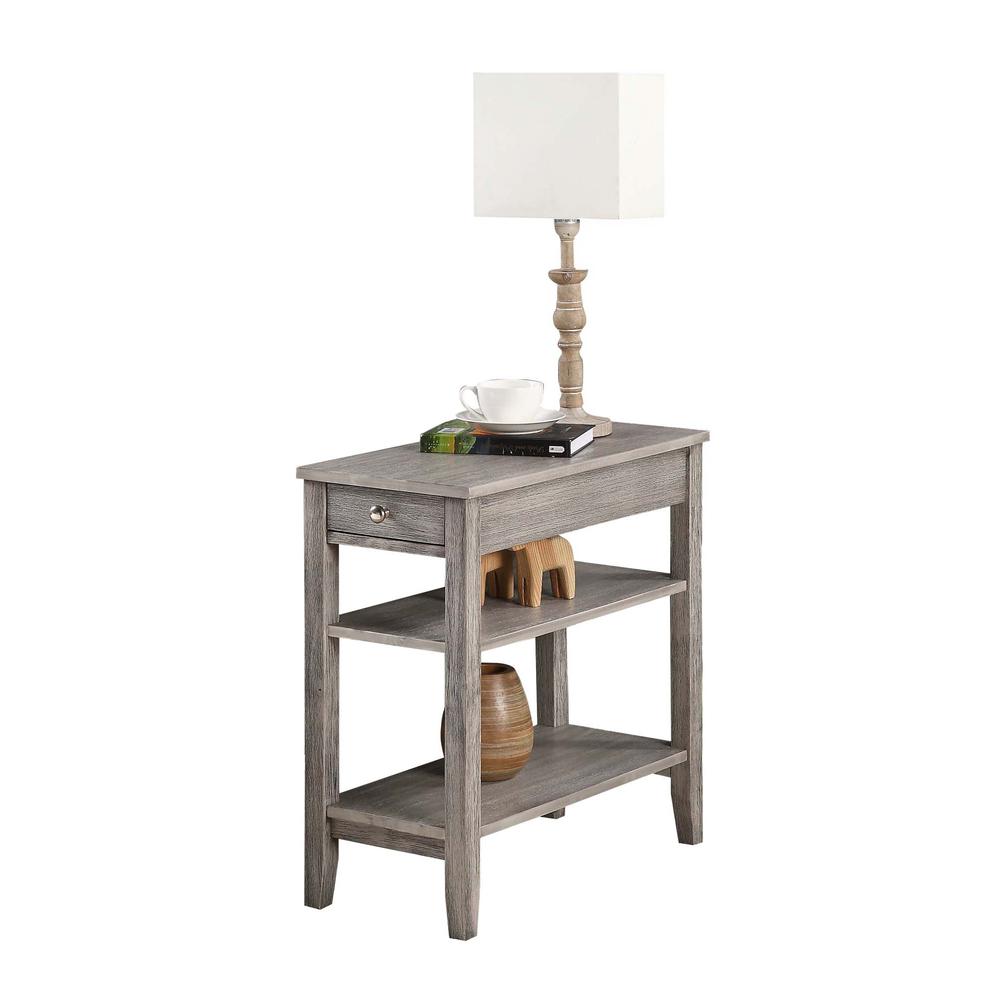 American Heritage 1 Drawer Chairside End Table with Shelves Wirebrush Light Gray
