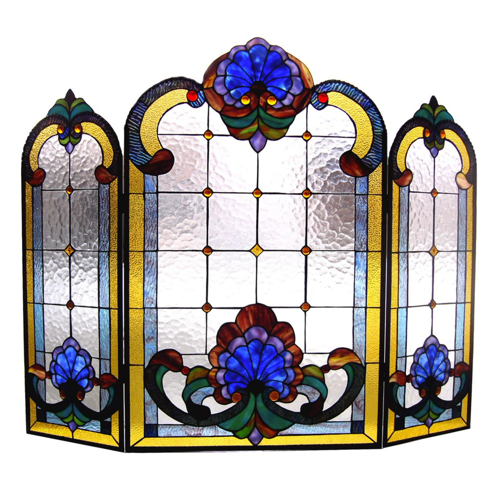Tiffany-glass 3pcs Folding Victorian Fireplace Screen 40" Wide