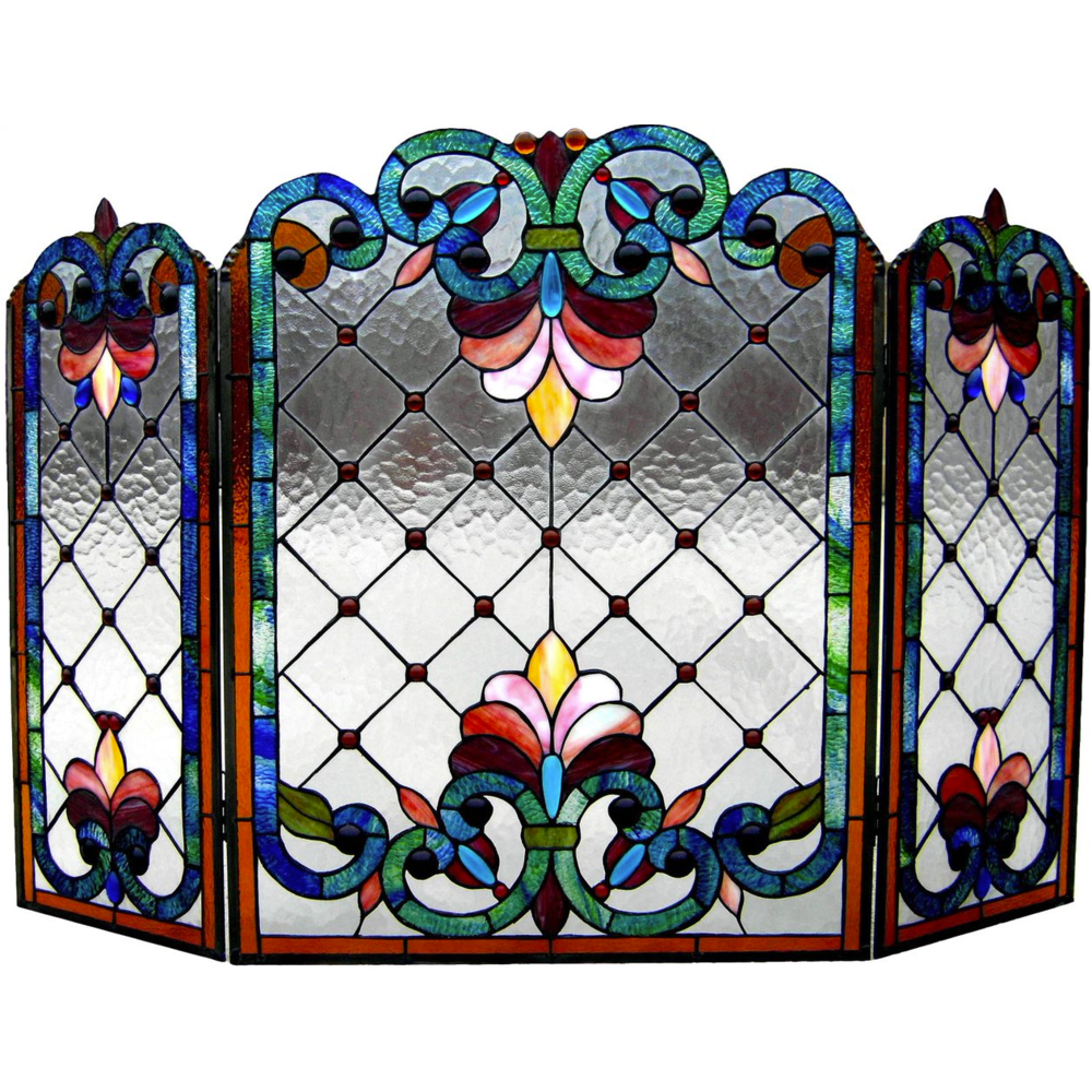 Tiffany-glass 3pcs Folding Victorian Fireplace Screen 44" Wide