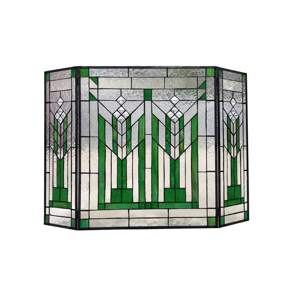BENJAMIN Mission 3pcs Folding Tiffany-glass Fireplace Screen 38" Wide