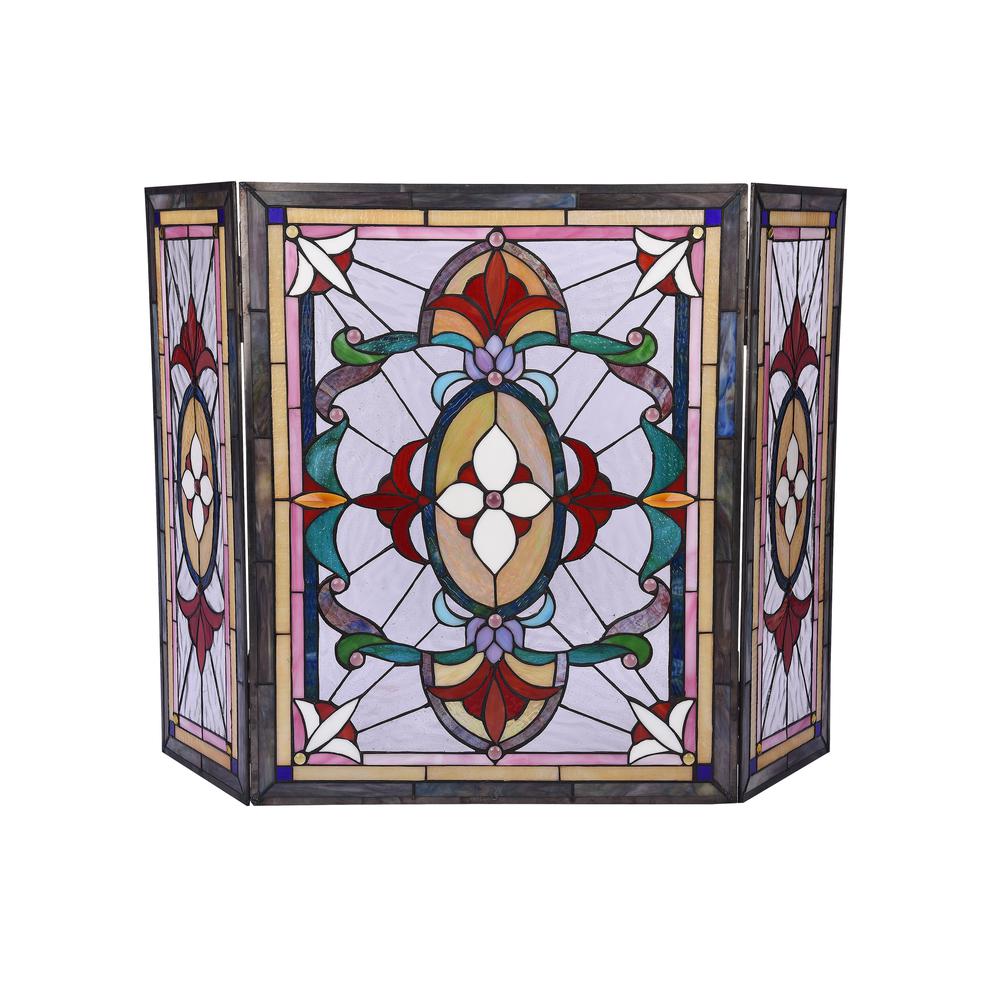 CHLOE Lighting AYLEE Tiffany-style 3pcs Folding Victorian Fireplace Screen 44" Wide