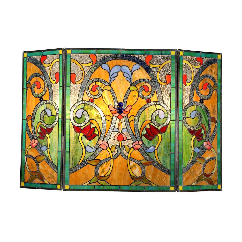 MYRTLE Tiffany-style 3pcs Folding Victorian Fireplace Screen 44x28