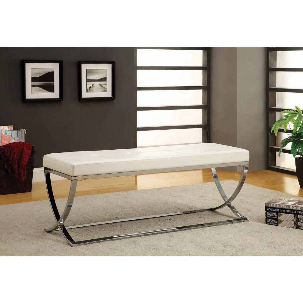 Walton Bench with Metal Base White and Chrome