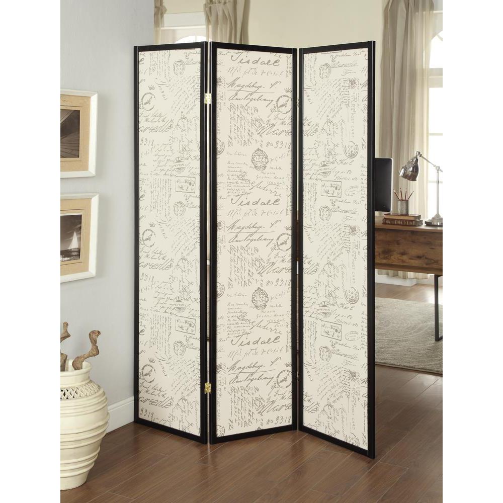Felice 3-panel French Script Print Folding Screen Espresso