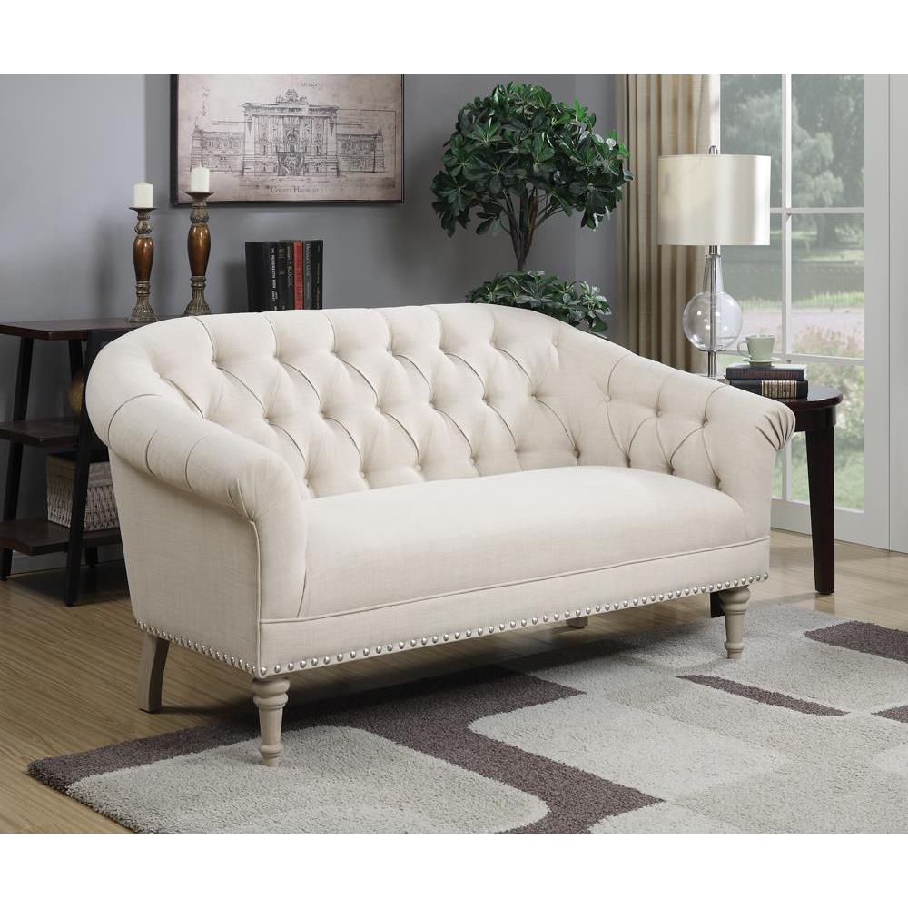 Billie Tufted Back Settee with Roll Arm Natural