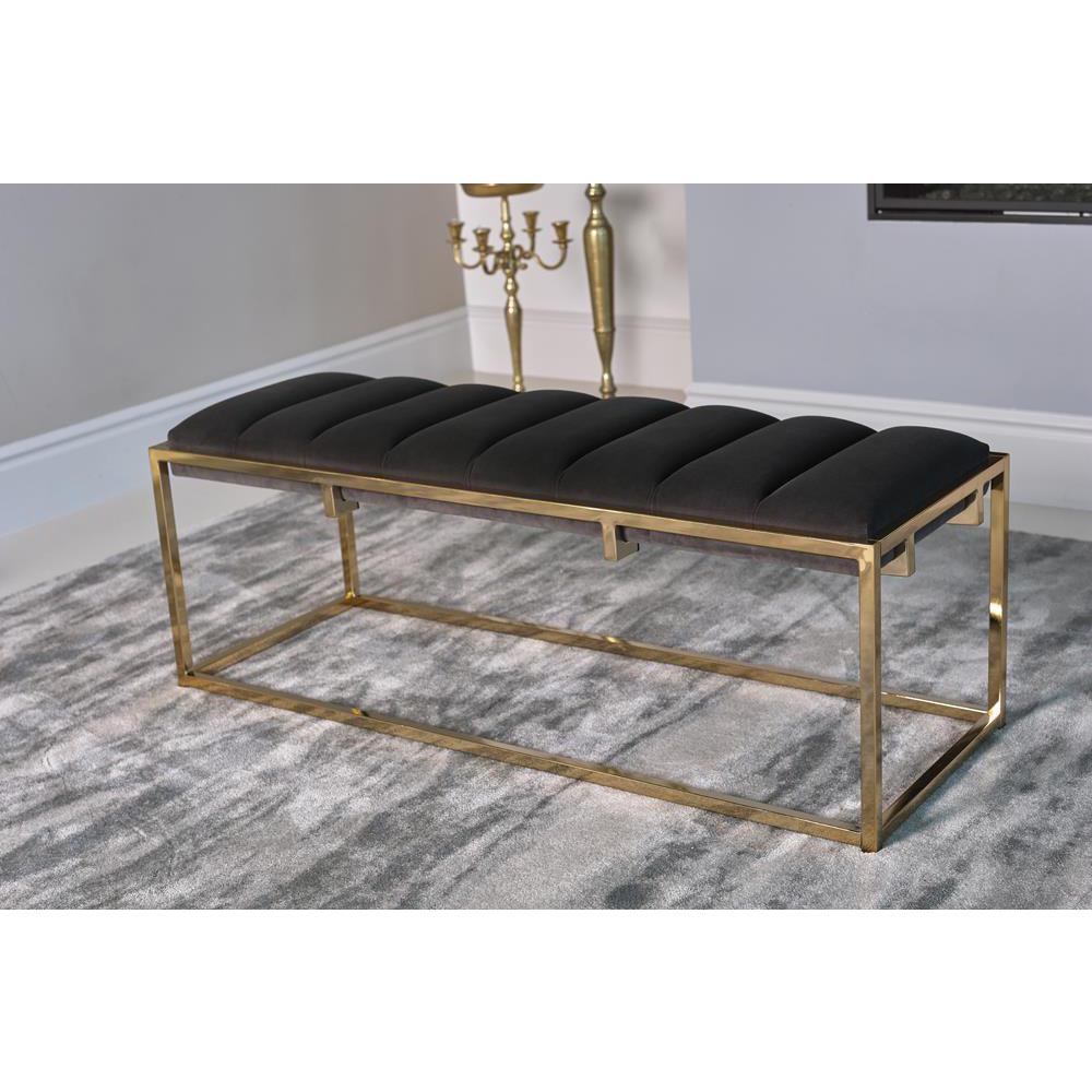 Lorena Tufted Cushion Bench Dark Grey and Gold