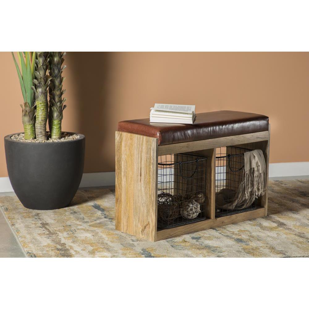 Abrielle 2-basket Upholstered Accent Bench Brown and Natural
