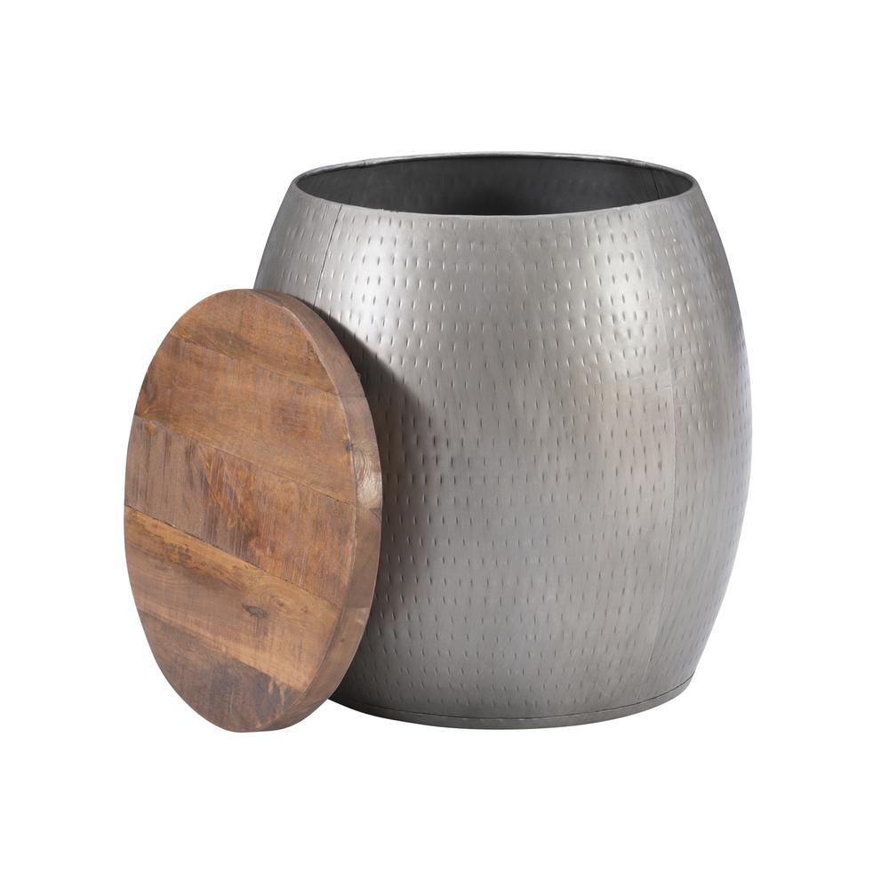 Royce Drum Side Table With Storage Pewter
